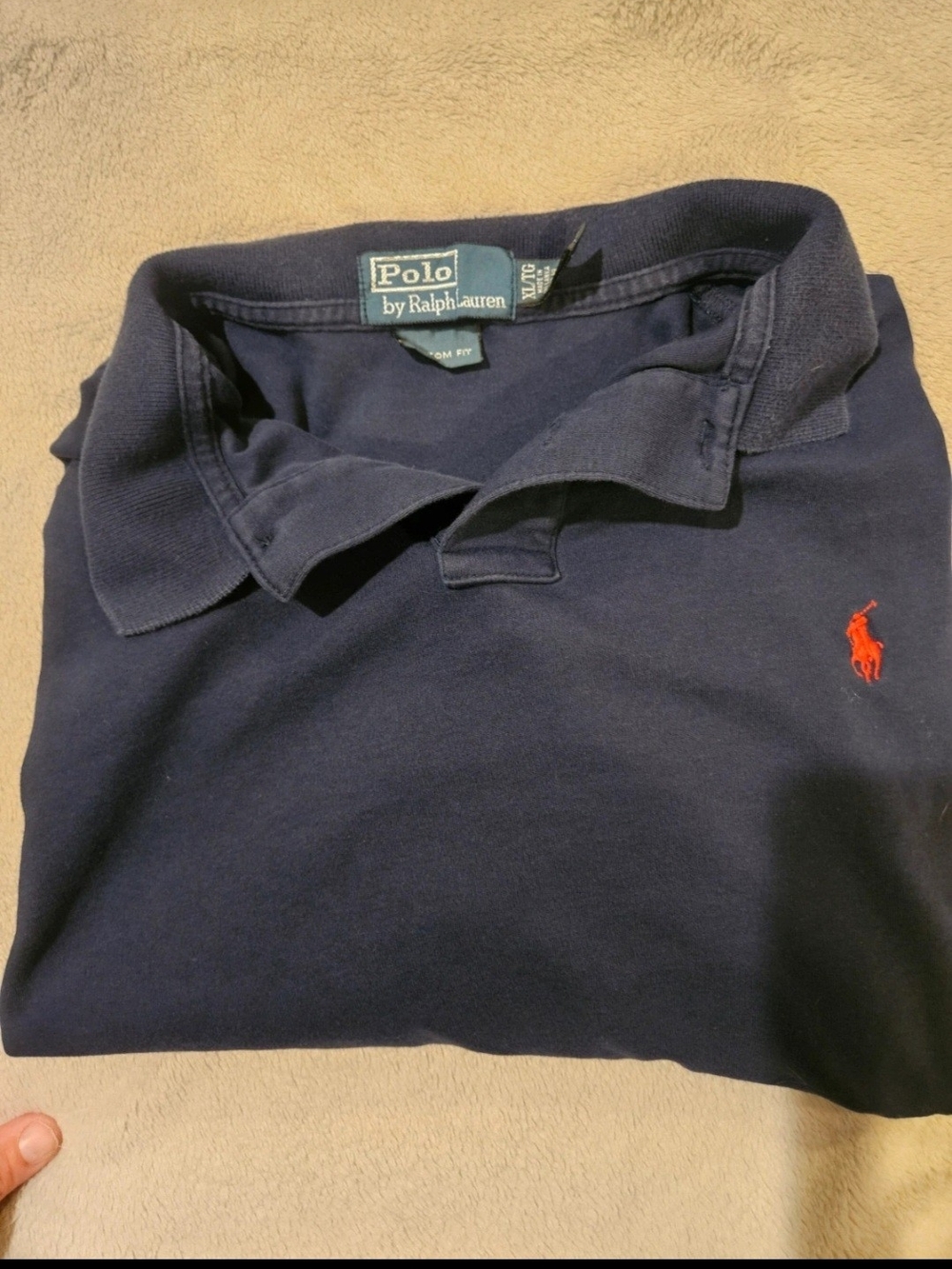 Classic Polo Ralph Lauren Navy Blue Polo Shirt Red Pony XL Custom Fit
